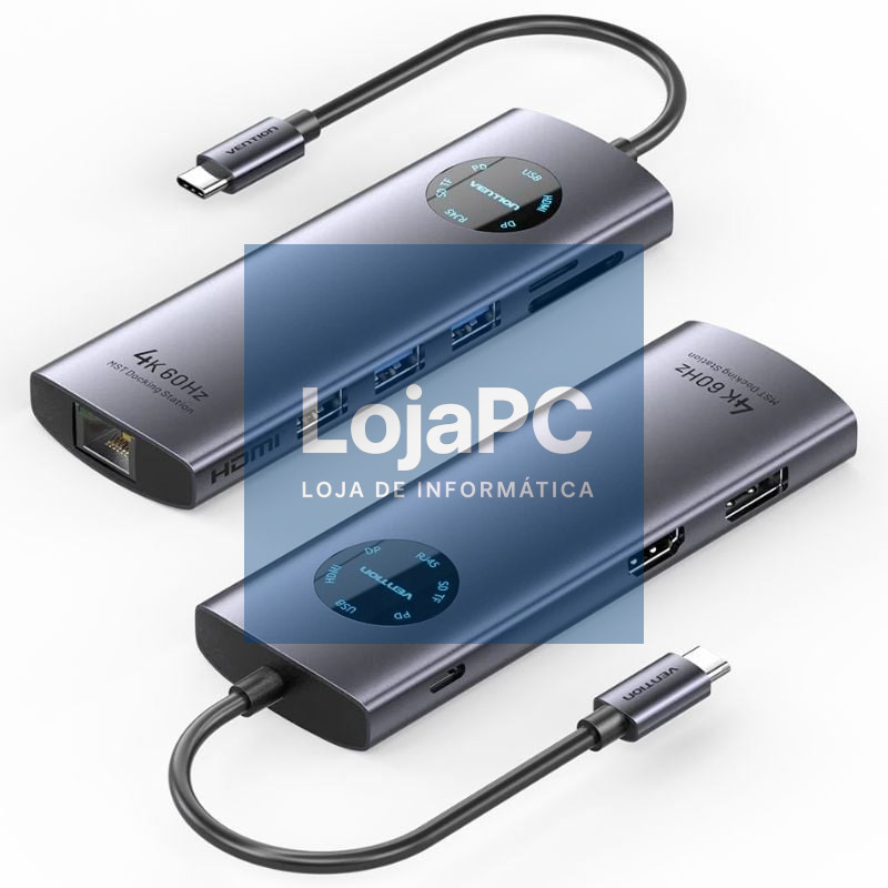 Docking USB Tipo-C Vention TQUHB/ 1xHDMI 4K/ 1xDisplayPort/ 3xUSB/ 1xRJ45/ 1xUSB Tipo-C PD/ 1xLector Cartões/ Cinzento