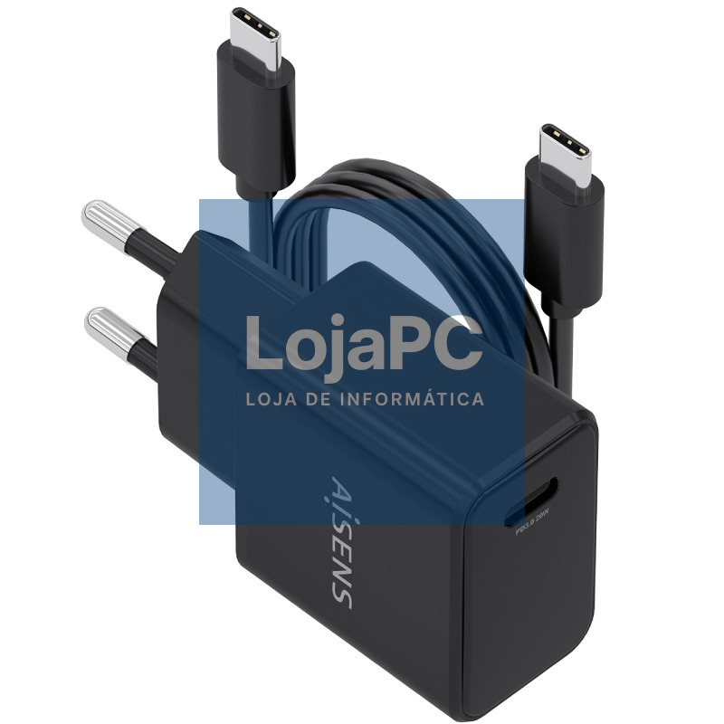 Carregador de parede GaN Aisens ASCH-20W1P082-BK/ 1xUSB Tipo-C/ 20W/ inclui Cabo USB Tipo-C