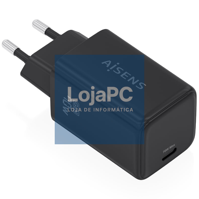 Carregador de parede GaN Aisens ASCH-70W1P089-BK/ 1xUSB Tipo-C/ 70W