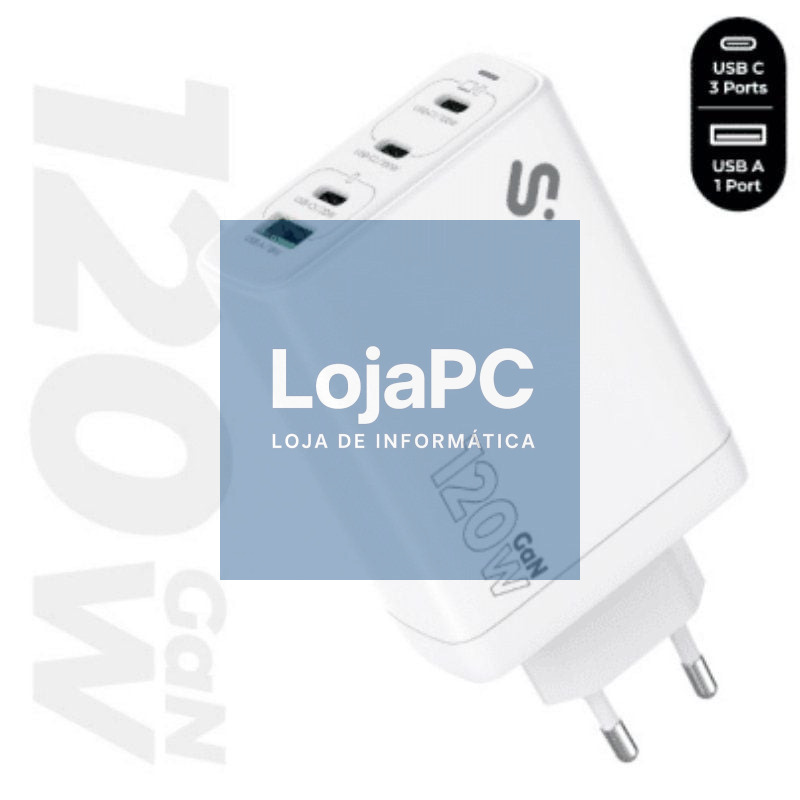 Carregador de parede GaN Subblim 120W Charger USB C+C+C+A/ 3xUSB Tipo-C/ 1xUSB/ 120W