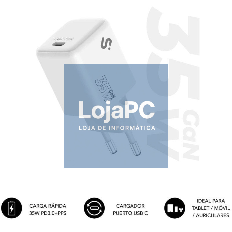 Carregador de parede GaN Subblim 35W Charger USB C/ 1xUSB Tipo-C/ 35W