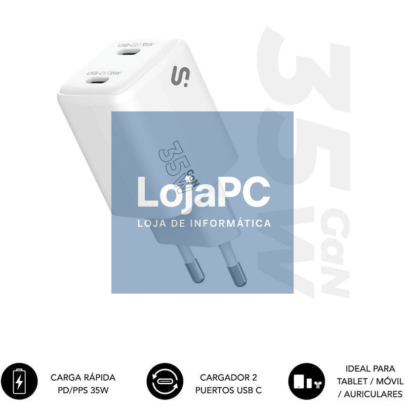 Carregador de parede GaN Subblim 35W Charger USB C+C/ 2xUSB Tipo-C/ 35W