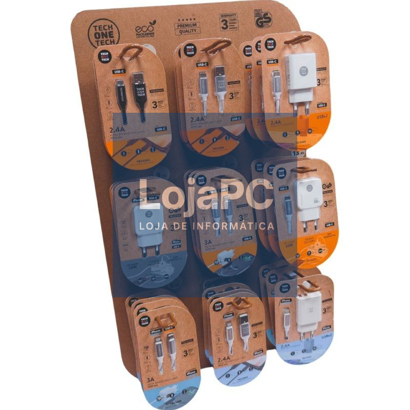 Expositor de Carregadores GaN y Cabos Tech One Tech EKO 400903/ 9 ganchos/ inclui 27 Productos