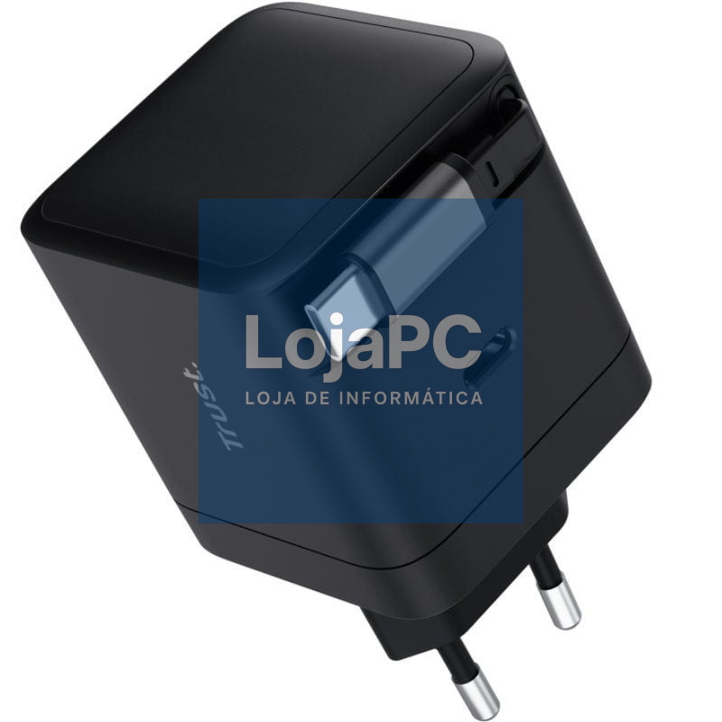 Carregador de parede Trust Maxo 65W/ 1xUSB Tipo-C/ inclui Cabo USB Tipo-C Retráctil/ 65W