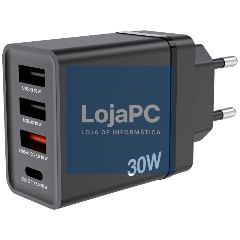 Carregador de parede GaN Verbatim CHR-30EU/ 1xUSB Tipo-C/ 3xUSB/ 30W