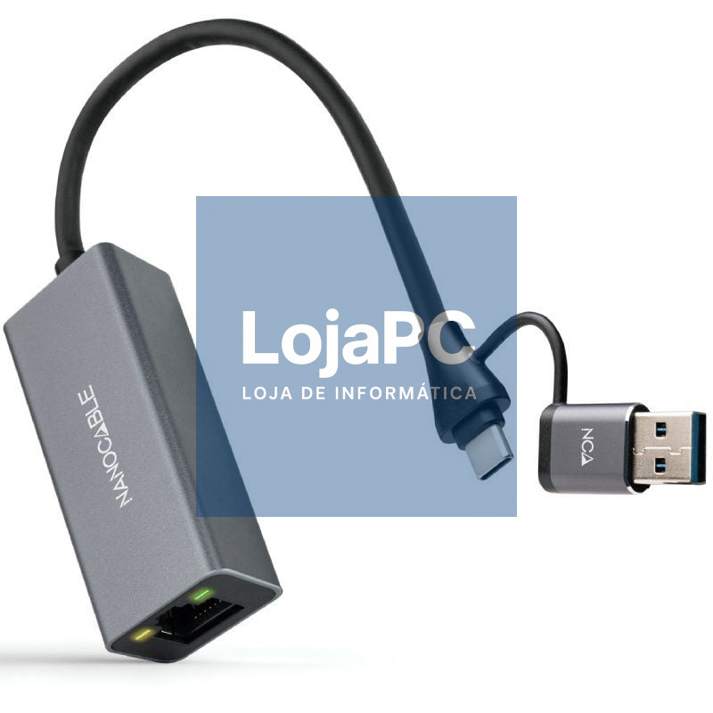 Adaptador USB Macho + USB Tipo-C Macho - RJ45 Nanocable 10.03.0411/ 1000Mbps