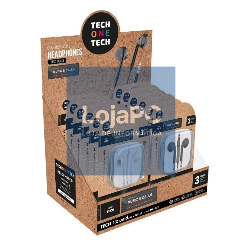 Expositor de Auscultadores Tech One Tech EarTECH TEC1003 / com Microfone/ Jack 3.5/ inclui 6 Auscultadores Brancos y 6 Auscultadores Pretos