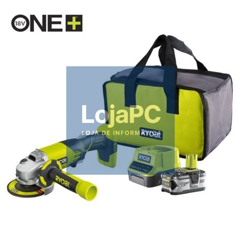 Amoladora sem fio Ryobi ONE+ R18AG-140S/ 1 Bateria 18V 4.0 Ah/ Carregador 2.0 A/ Bolsa de Transporte