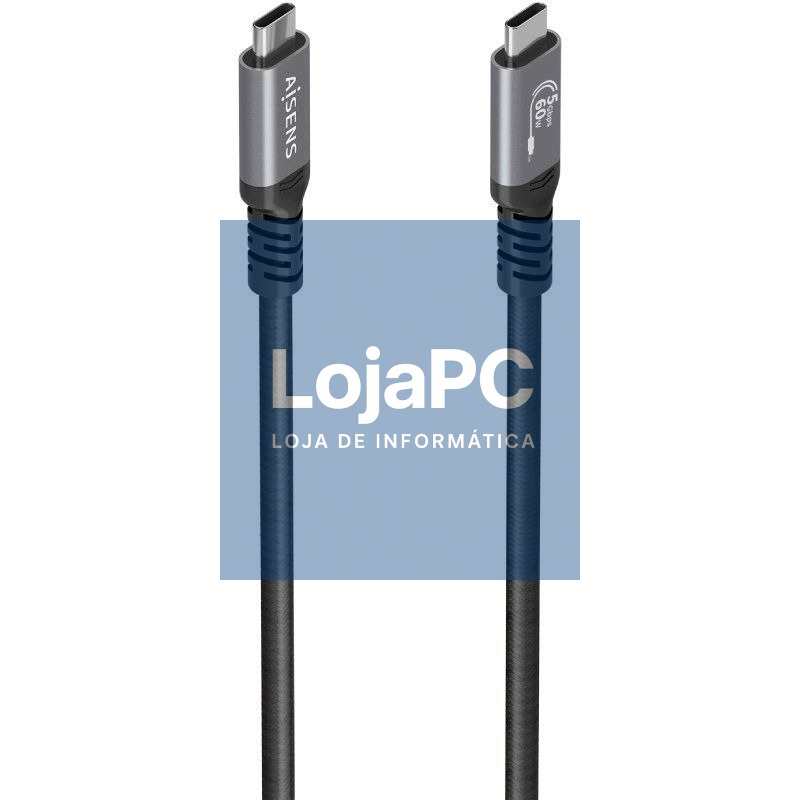 Cabo USB 3.2 Tipo-C Aisens A107-0991/ USB Tipo-C Macho - USB Tipo-C Macho/ até 60W/ 5Gbps/ 7m/ Preto