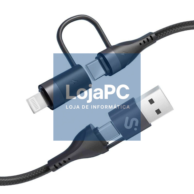Cabo USB 2.0 Tipo-C Subblim Top 4 en 1/ USB Tipo-C Macho - USB Macho/ USB Tipo-C Macho - Lightning Macho/ até 60W/ 480Mbps/ 1m/ Preto