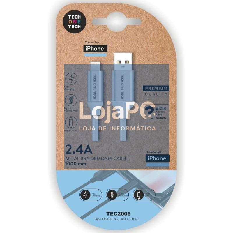 Cabo USB 2.0 Tech One Tech TEC2005/ USB Macho - Lightning Macho/ 1m/ Branco