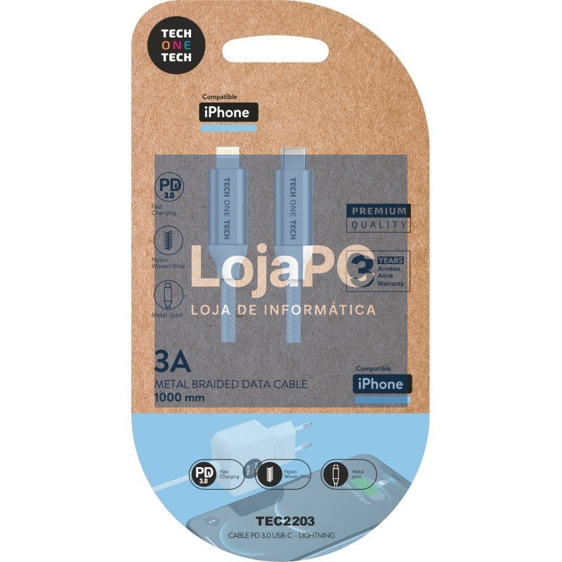 Cabo USB Tipo-C Lightning Tech One Tech TEC2203/ Lightning Macho - USB Tipo-C Macho/ até 20W/ 480Mbps/ 1m/ Branco
