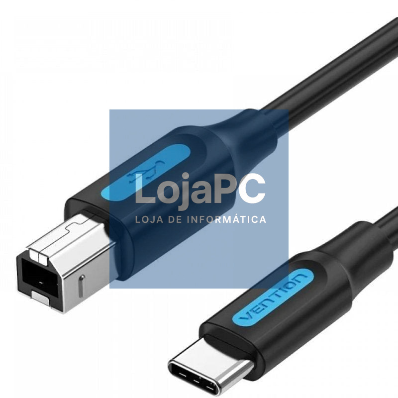 Cabo USB 2.0 Impressora Vention CQUBF/ USB Tipo-B Macho - USB Tipo-C Macho/ 480Mbps/ 1m/ Preto