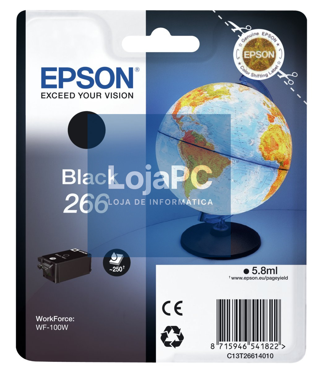 Tinteiro EPSON 266 Preto + Alarme RF - WorkFOrce WF-100W