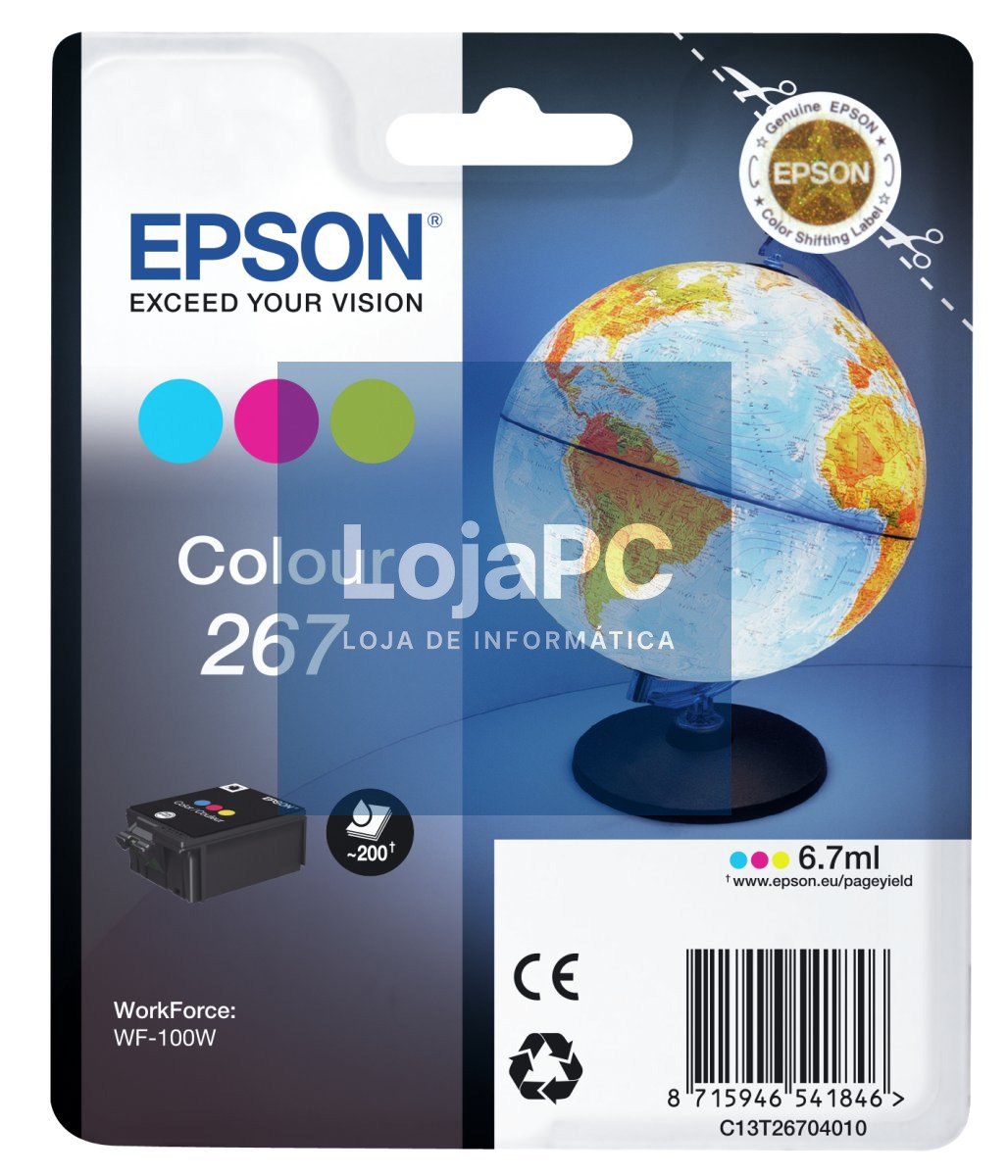 Tinteiro EPSON 267 Cor + Alarme RF - WorkForce WF-100W