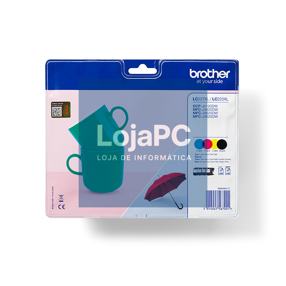 Tinteiro BROTHER LC225XLVALBP Pack 4 Cores x 1,2k - DCP-J4120DW, MFC-J4420DW/4620DW/5x20DW