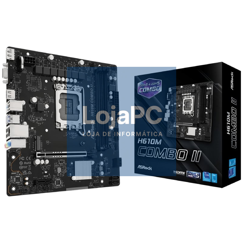 Placa-mãe Asrock H610M COMBO II Socket 1700/ DDR4/ DDR5/ PCIe 5.0/ Micro ATX