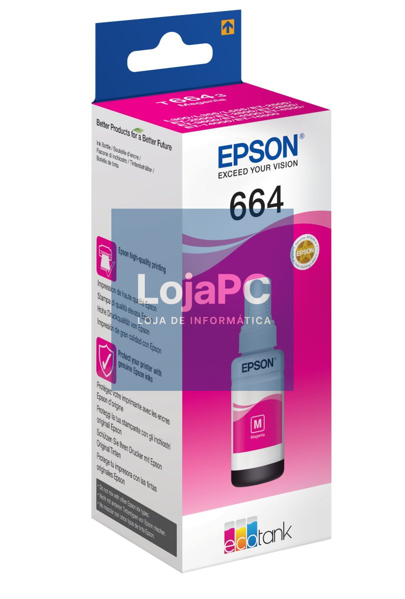 Recarga de Tinta EPSON Serie 664 Magenta (70ml) - EcoTank 25xx/26xx/4500/14000, L355/L55