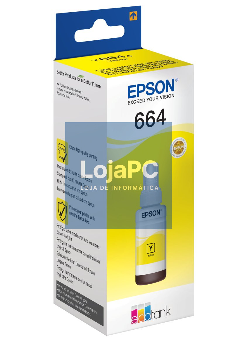 Recarga de Tinta EPSON Serie 664 Amarelo (70ml) - EcoTank 25xx/26xx/4500/14000, L355/L55