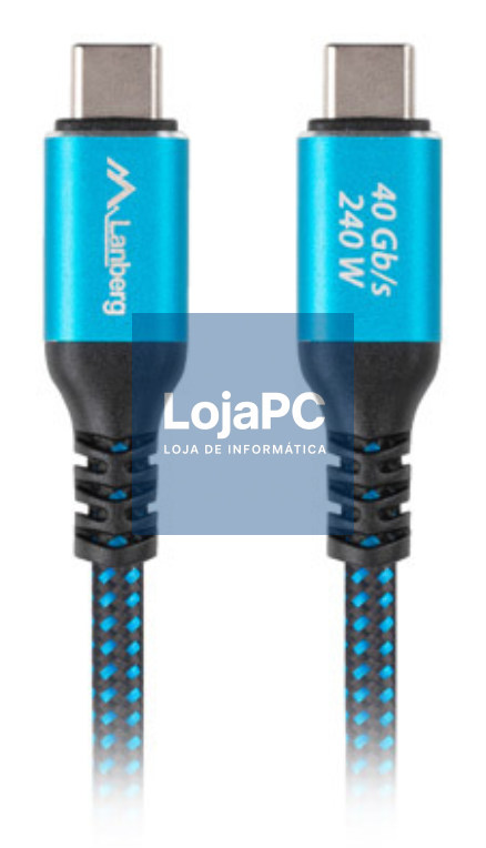 Lanberg CA-CMCM-44CU-0005-BK cabo USB USB4 Gen 2x2 0,5 m USB C 40 Gbit/s 240 W Preto, Azul