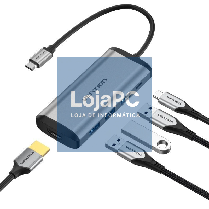Docking USB Tipo-C Vention CNBHB/ 1xHDMI 4K/ 3xUSB/ 1xUSB Tipo-C PD/ Cinzento