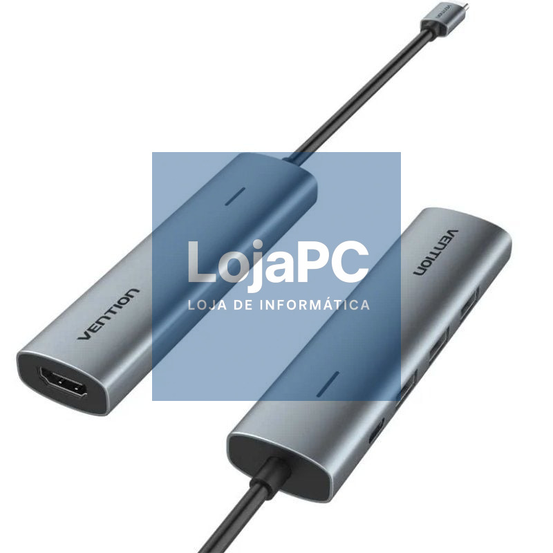 Docking USB Tipo-C Vention TGGHB/ 3xUSB/ 1xHDMI 4K/ 1xUSB Tipo-C PD/ Cinzento