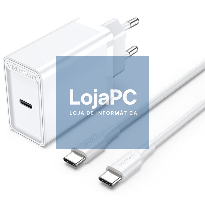 Carregador de parede Vention FAHWF-EU/ 1xUSB Tipo-C + 2x Cabo USB Tipo-C/ 25W