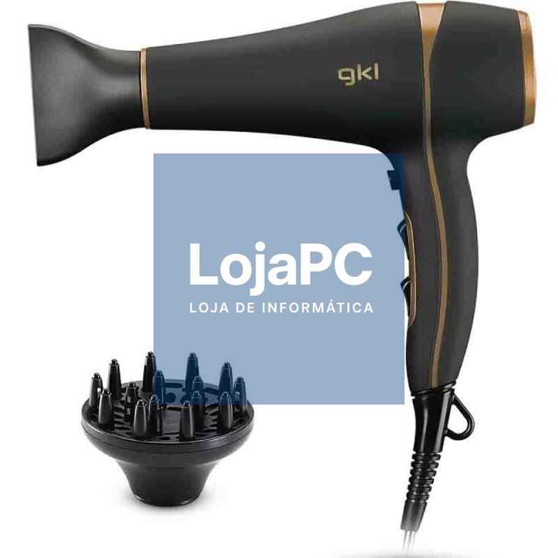 Secador GKL Onyx 2200/ 2200W/ Iónico/ Preto y Dourado