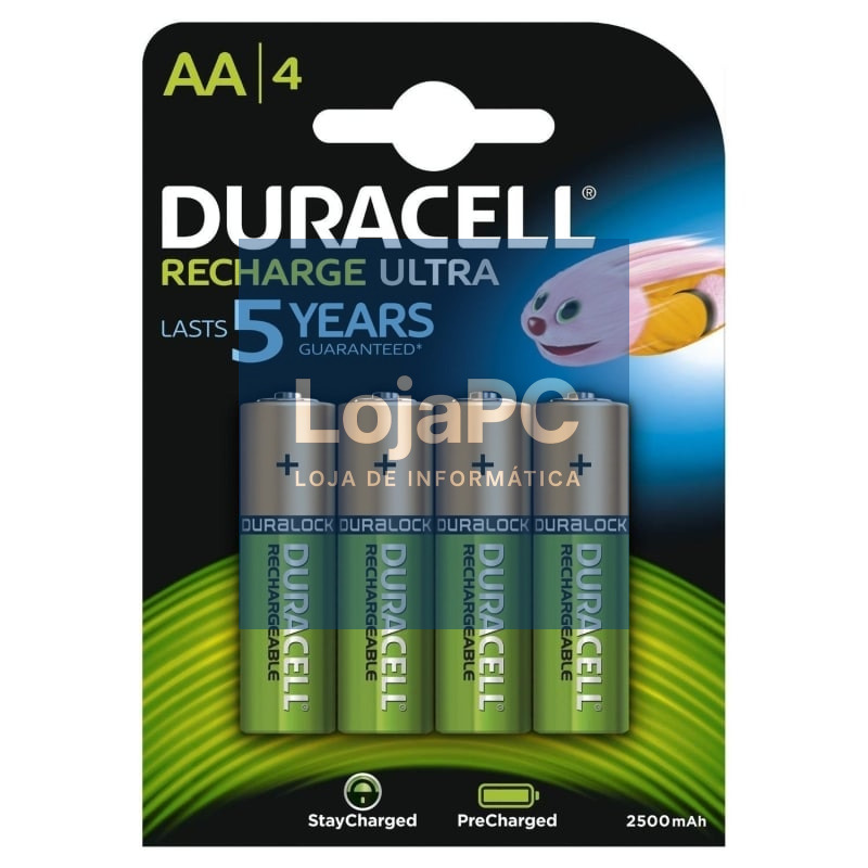 Pack de 4 Pilhas AA Duracell HR06-P/ 1.2V/ Recarregáveis