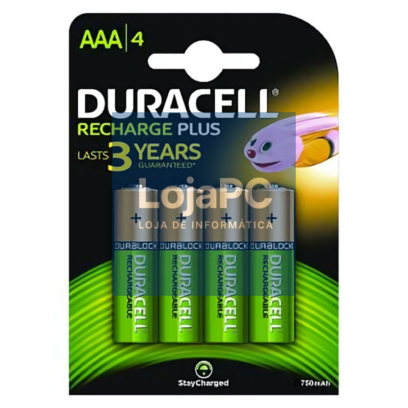 Pack de 4 Pilhas AAA Duracell HR3-B/ 1.2V/ Recarregáveis
