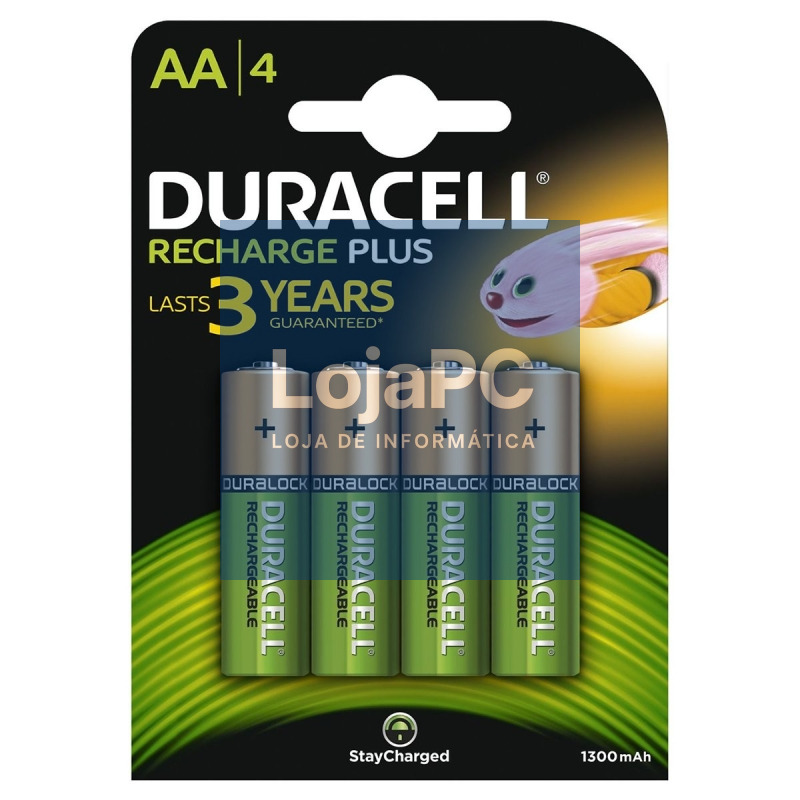 Pack de 4 Pilhas AA Duracell HR6-B/ 1.2V/ Recarregáveis