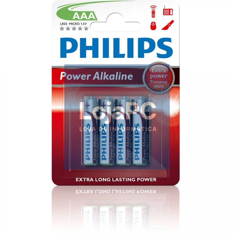 Pack de 4 Pilhas AAA Philips LR03P4B/10/ 1.5V/ Alcalinas