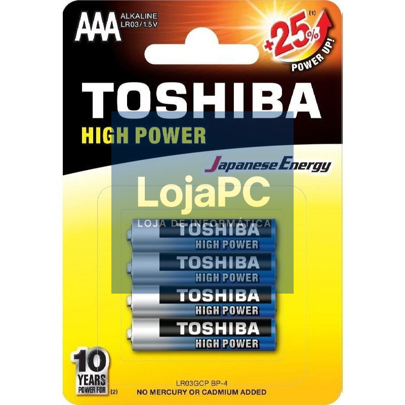 Pack de 4 Pilhas AAA Toshiba High Power LR03/ 1.5V/ Alcalinas
