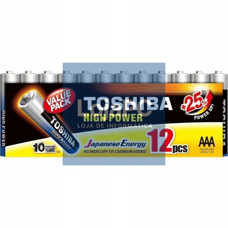 Pack de 12 Pilhas AAA Toshiba High Power LR03/ 1.5V/ Alcalinas