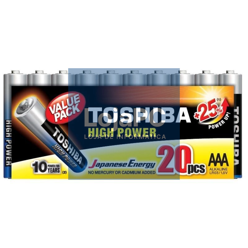 Pack de 20 Pilhas AAA Toshiba High Power LR03/ 1.5V/ Alcalinas