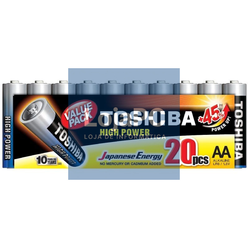 Pack de 20 Pilhas AA Toshiba High Power LR6/ 1.5V/ Alcalinas