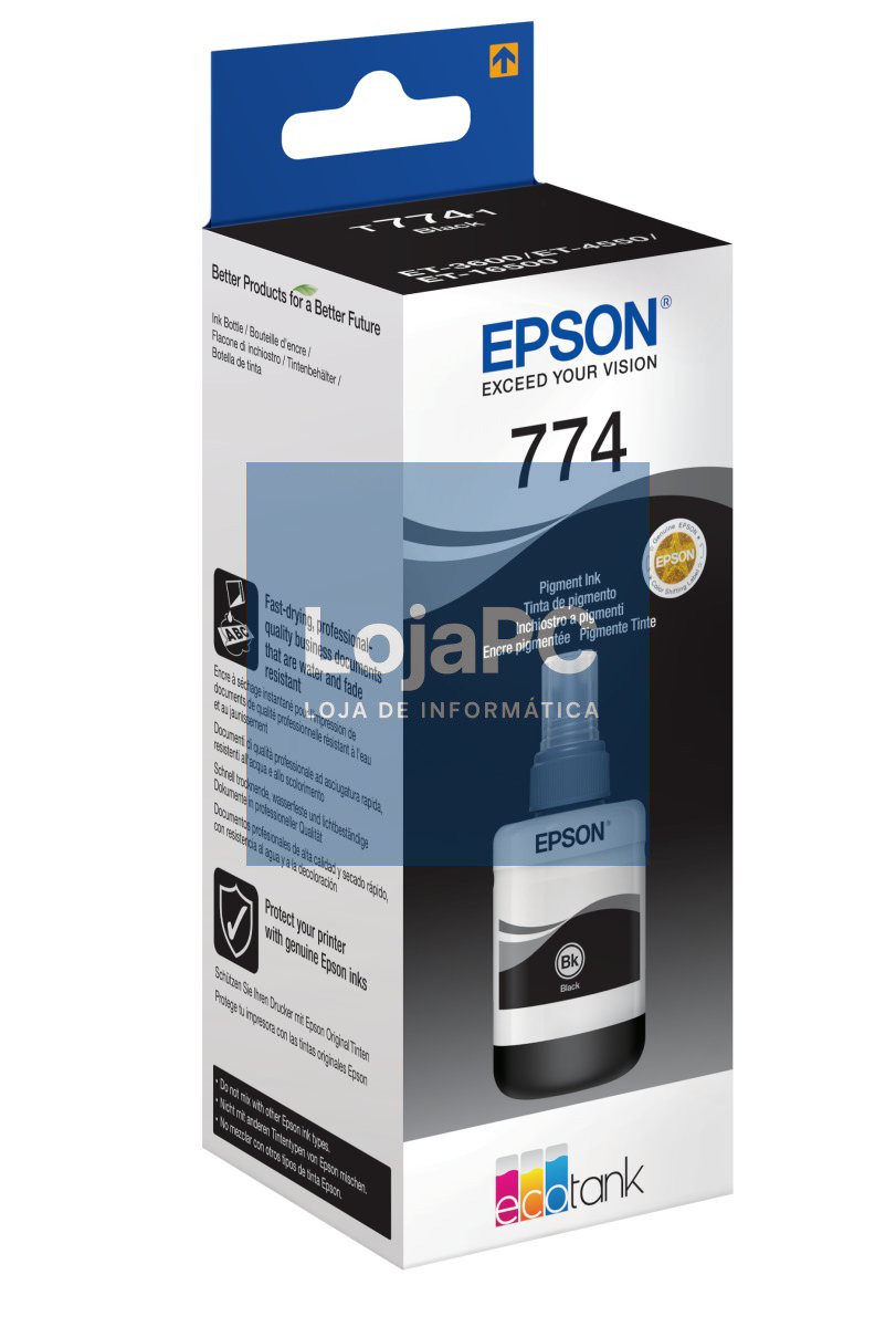 Recarga de Tinta EPSON Serie 774 Preto (140ml) - EcoTank 3600/4550/16500