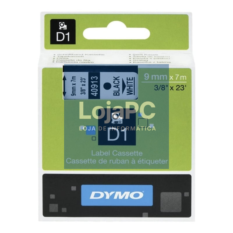 Cinta Rotuladora Adhesiva de Plástico Dymo D1 40913/ para Label Manager/ 9mm x 7m/ Preta-Branca