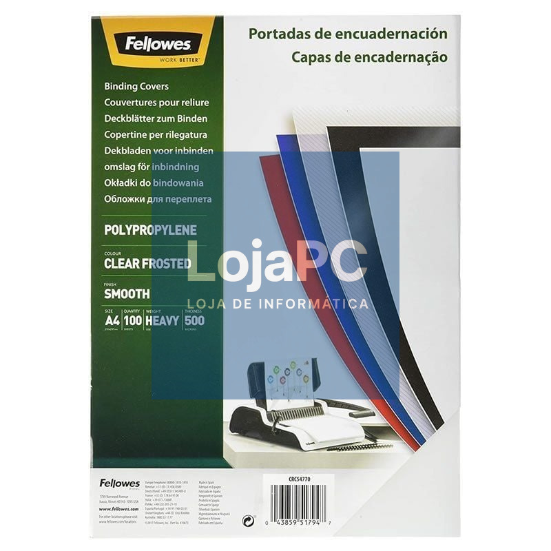 Portadas de Polipropileno Fellowes 54770/ A4/ 500 Micras/ 100 unidades/ Helado Claro