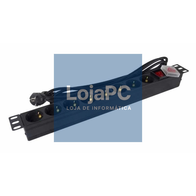Extensão com Interruptor Phasak BNS 1520/ 8 Tomadas de Corrente/ Cabo 3m/ Preto