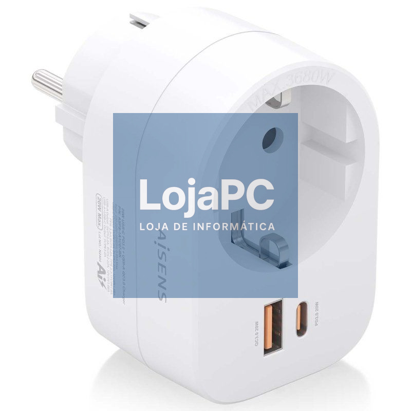 Ficha Aisens ASPS-1A1C06-W/ 1 Tomada de Corrente/ 1 USB Tipo-C PD/ 1 USB/ Branco