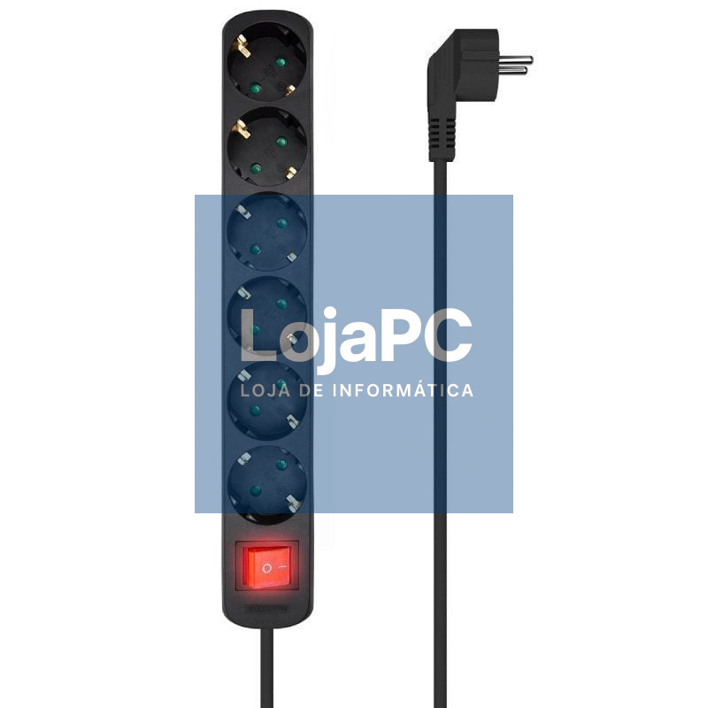 Extensão com Interruptor Aisens A154-0536/ 6 Tomadas de Corrente/ Cabo 1.4m/ Preto