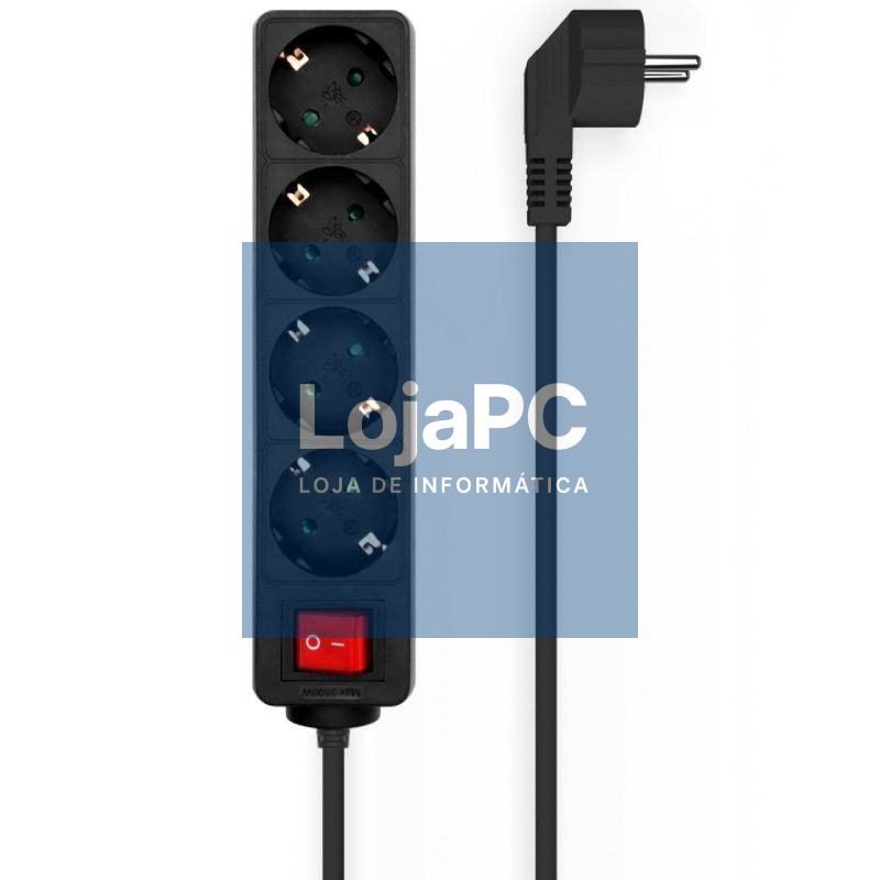 Extensão com Interruptor Aisens A154-0650/ 4 Tomadas de Corrente/ Cabo 1.4m/ Preto