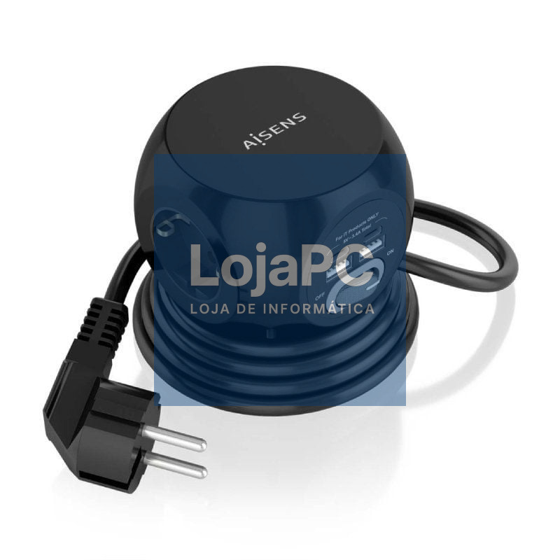 Extensão com Interruptor Aisens ASPS-2A2C05-BK/ 3 Tomadas de Corrente/ 2 USB Tipo-C/ 2 USB/ Cabo 1.4m/ Preto