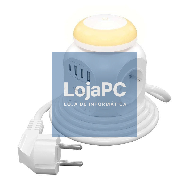 Extensão com Interruptor y Luz Nocturna Aisens ASPS-3A1CL01-W/ 4 Tomadas de Corrente/ 1 USB Tipo-C/ 3 USB/ Cabo 1.8m/ Branco