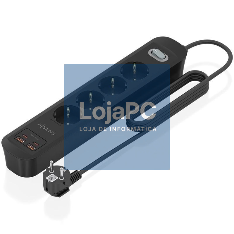 Extensão com Interruptor Aisens ASPS-2A2C13-BK/ 4 Tomadas de Corrente/ 2 USB - 2 USB Tipo-C/ Cabo 1.4m/ Preto