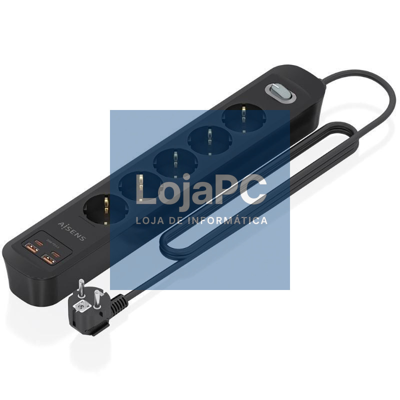 Extensão com Interruptor Aisens ASPS-2A2C15-BK/ 5 Tomadas de Corrente/ 2 USB - 2 USB Tipo-C/ Cabo 1.4m/ Preto