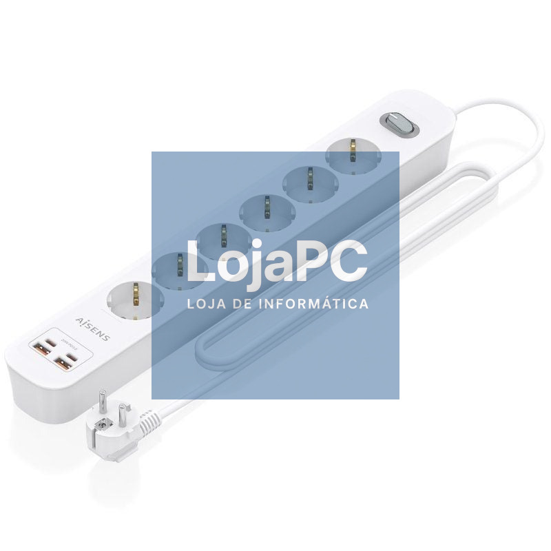 Extensão com Interruptor Aisens ASPS-2A2C16-W/ 6 Tomadas de Corrente/ 2 USB - 2 USB Tipo-C/ Cabo 1.4m/ Branco