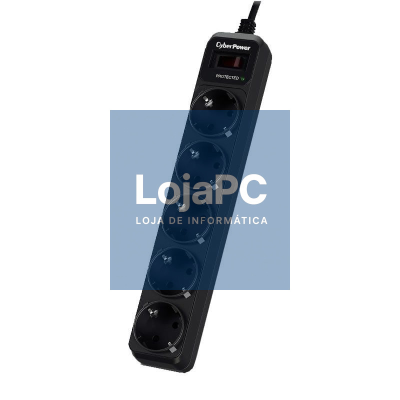Extensão com interruptor Cyberpower B0520SC0-DE/ 5 Tomadas de corrente/ Cabo 1.8m/ Preta