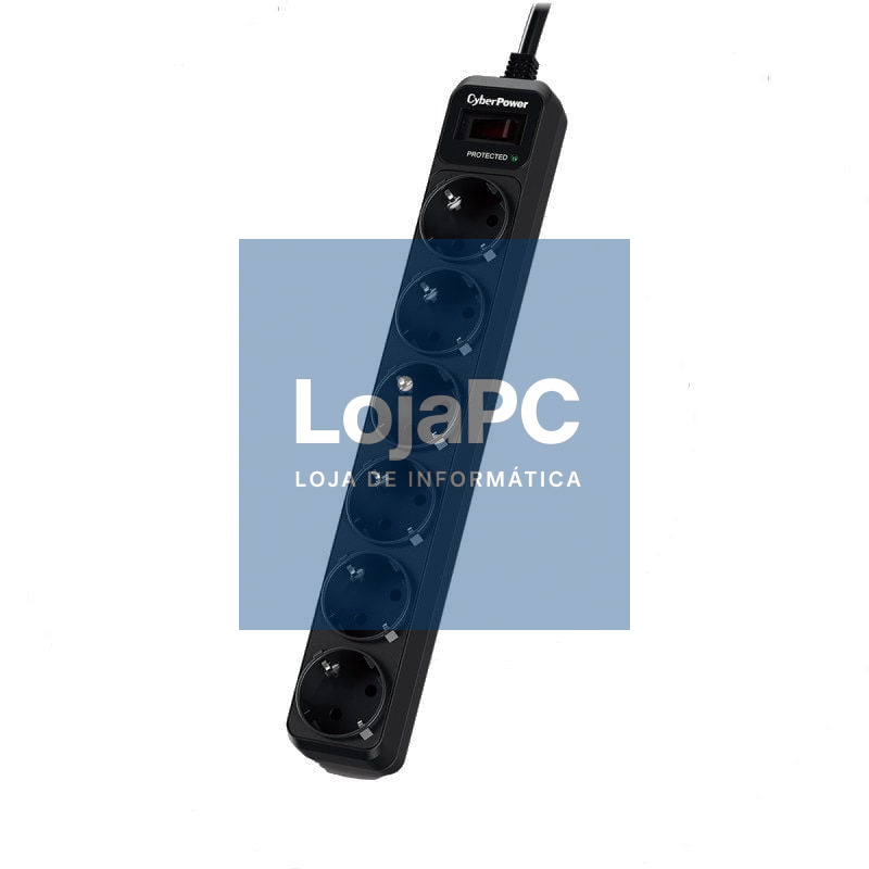 Extensão com interruptor Cyberpower B0620SC0-DE/ 6 Tomadas de corrente/ Cabo 1.8m/ Preta